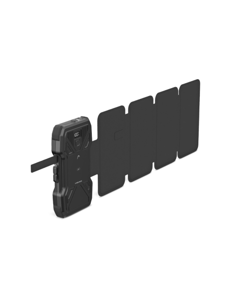 Batterie externe solaire Head 10 000 mAh 22,5 W - Charge solaire avec 5 panneaux - Avec alimentation, charge simultanée et sans fil - Écran LCD et lampe torche - Noir