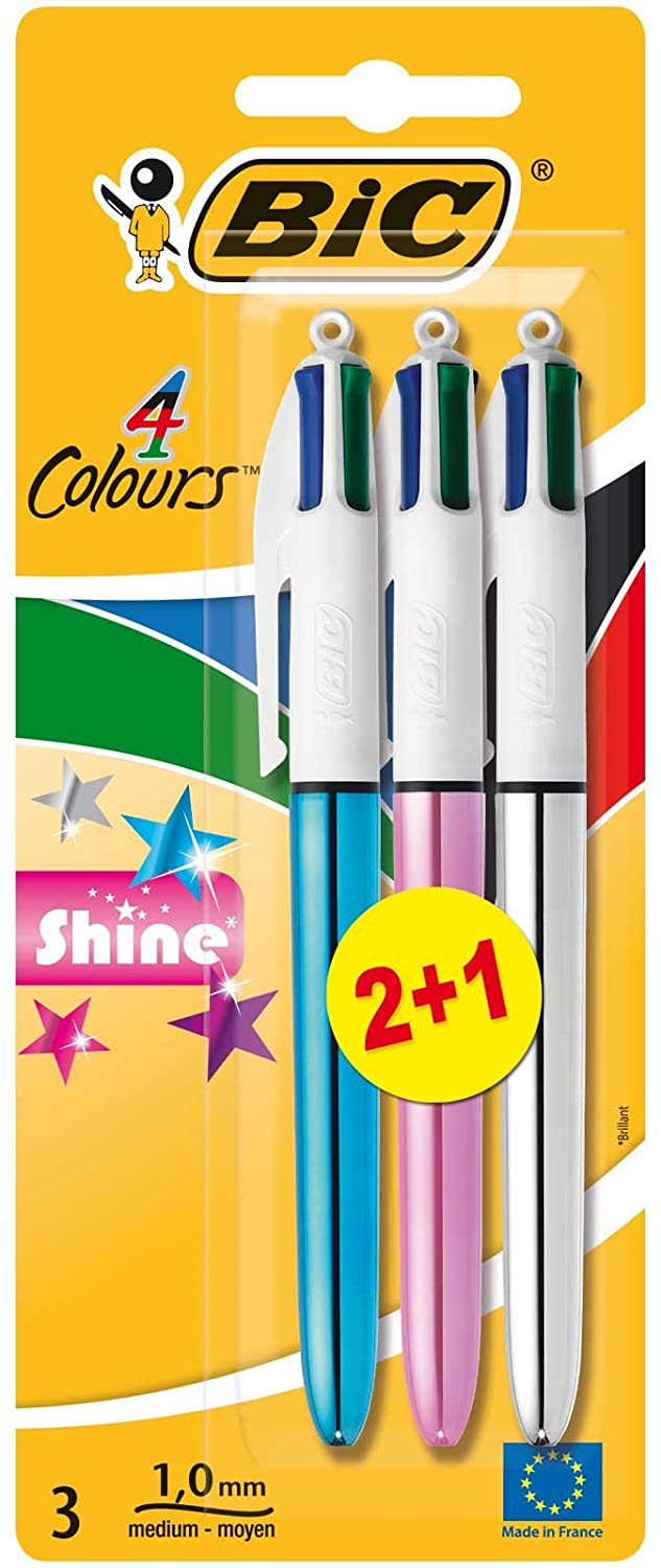 Bic 4 Couleurs Shine Lot de 3 Stylos 