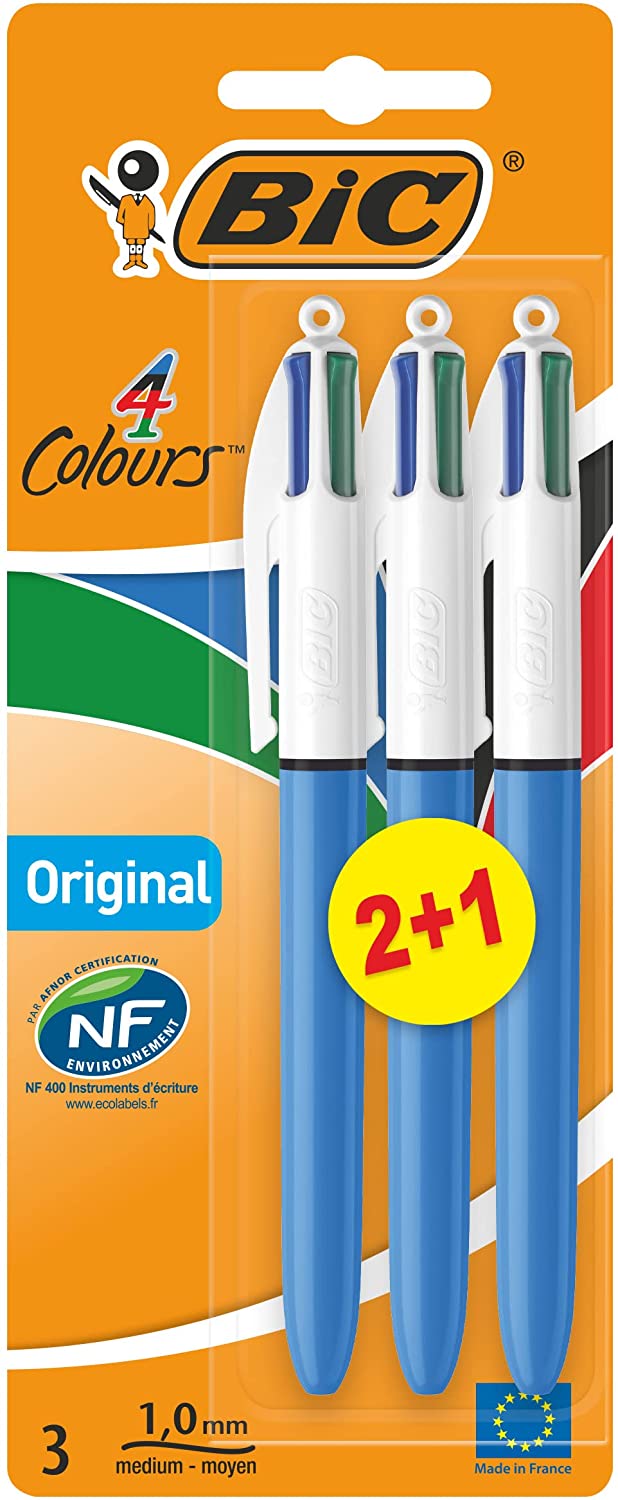 ✓ Bic 4 Couleurs Pack de 3 Stylos à Bille couleur en stock - 123CONSOMMABLES