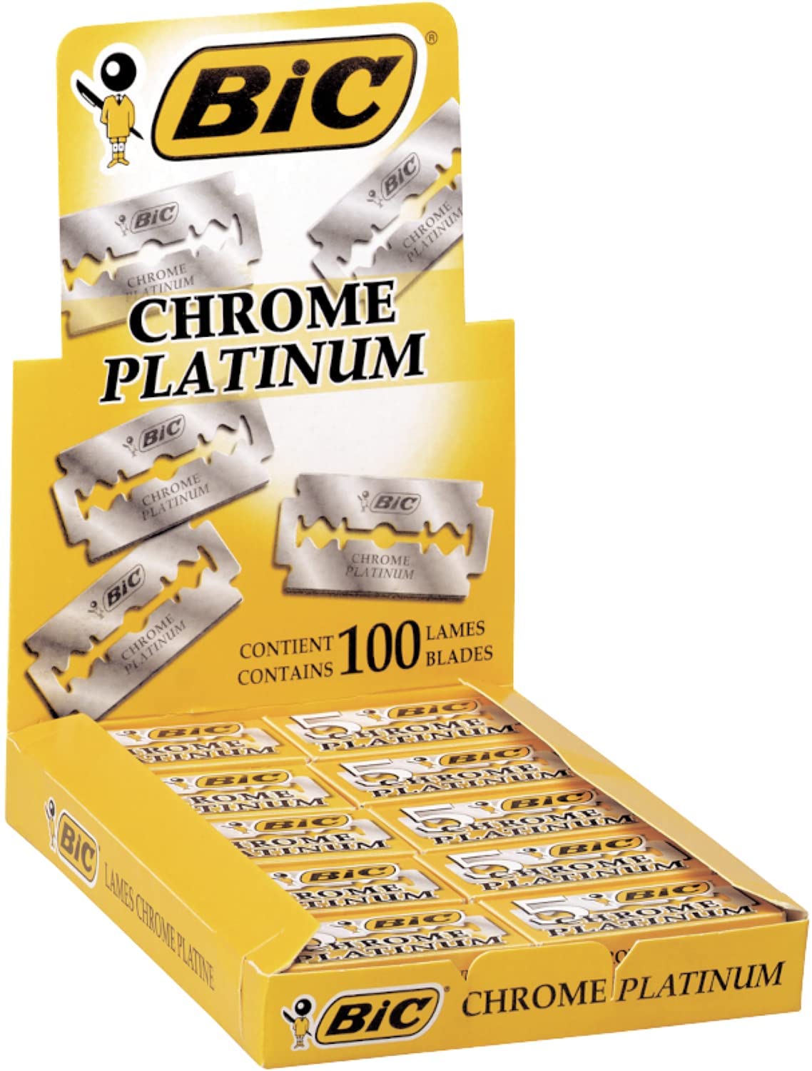 Bic Chrome Platinum Présentoir de 20 Boites de 5 Lames de Rasoir Double Tranchant