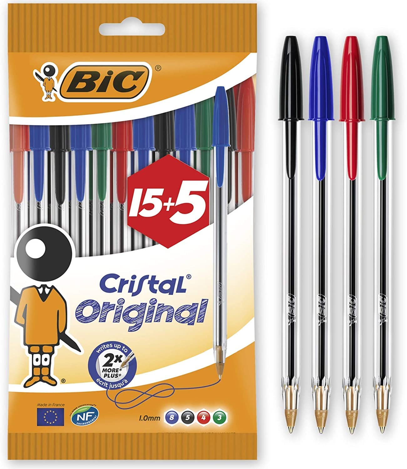 Bic Cristal Lot de 20 stylos à bille