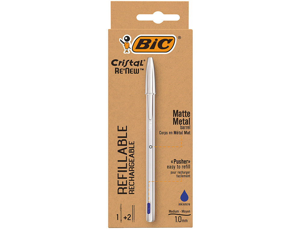 Bic Cristal Stylo Re'new + 2 Recharges - Bleu