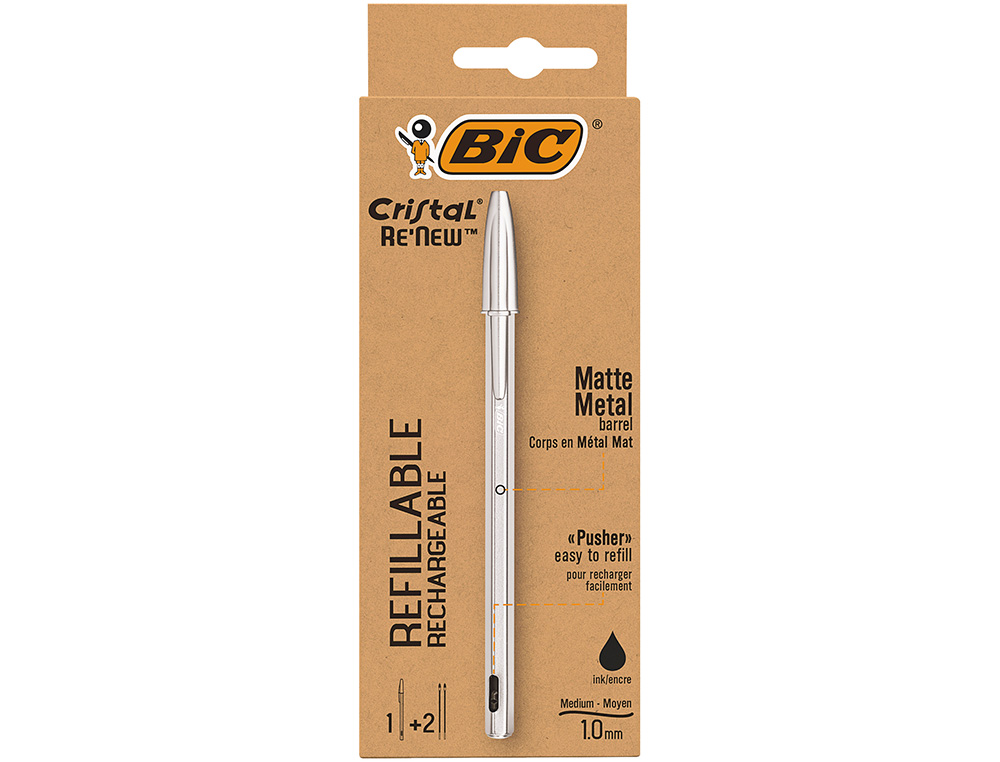 Stylo bille bic Cristal pointe moyenne avec capuchon - Bleu