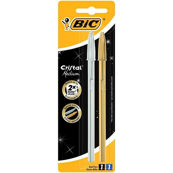 Bic Cristal Shine Lot de 2 stylos à bille
