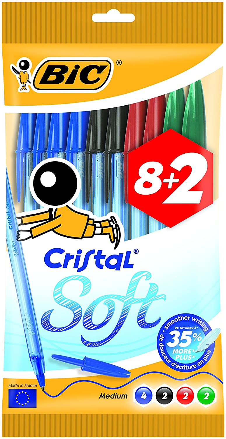 BIC Cristal Soft Stylos-Bille Pointe Moyenne (1,2 mm) - Rouge