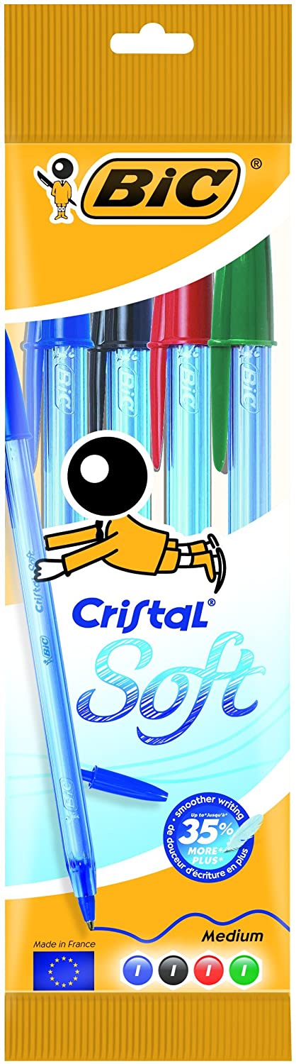 Bic Cristal Soft Lot de 4 Stylos Bille