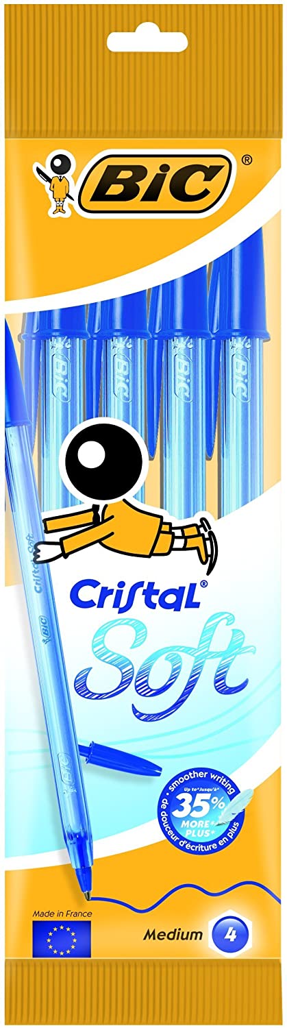 Bic Cristal Soft Lot de 4 Stylos Bille