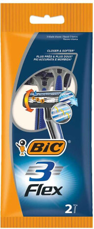 Bic Flex 3 Pack de 2 Rasoirs Jetables 3 Lames - Tête Pivotante - Bande Lubrifiante à l'Aloe Vera