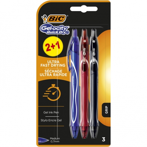 Bic Gel-Ocity Lot de 3 stylos à bille