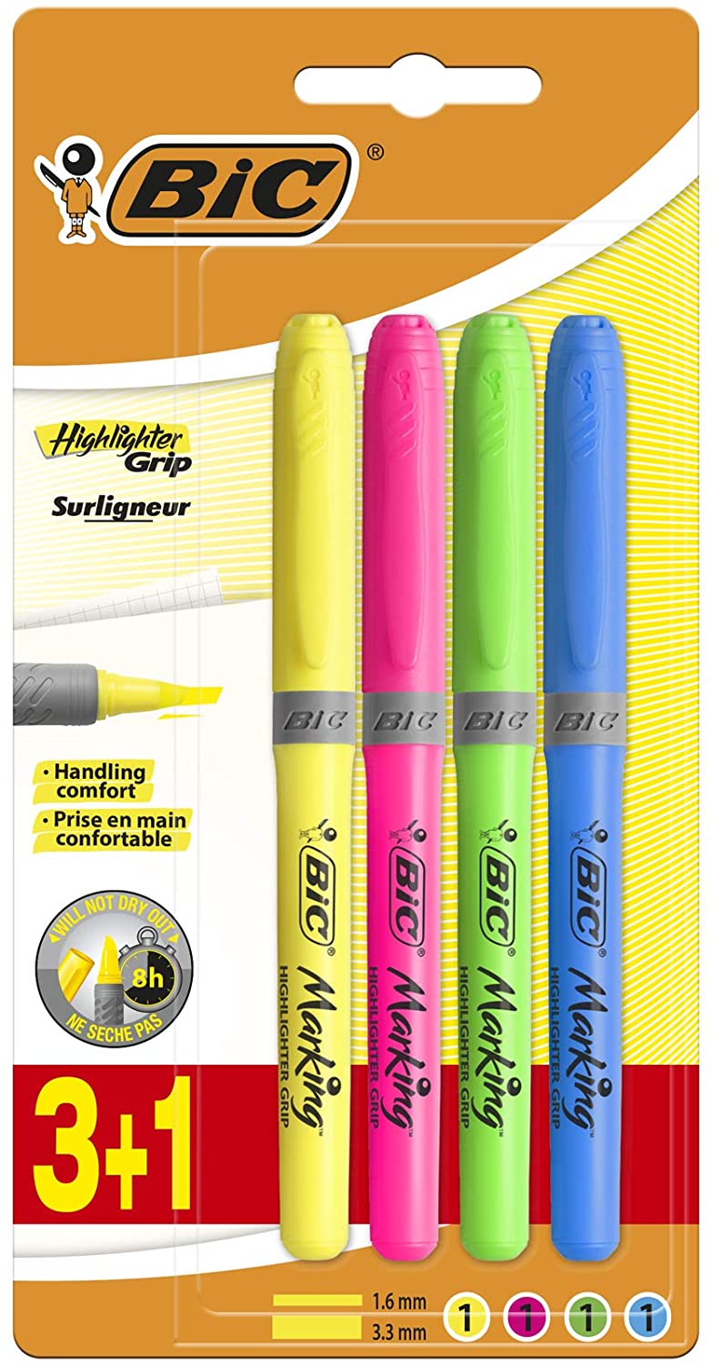 Bic Highlighter Grip Pack de 4 Marqueurs Fluo