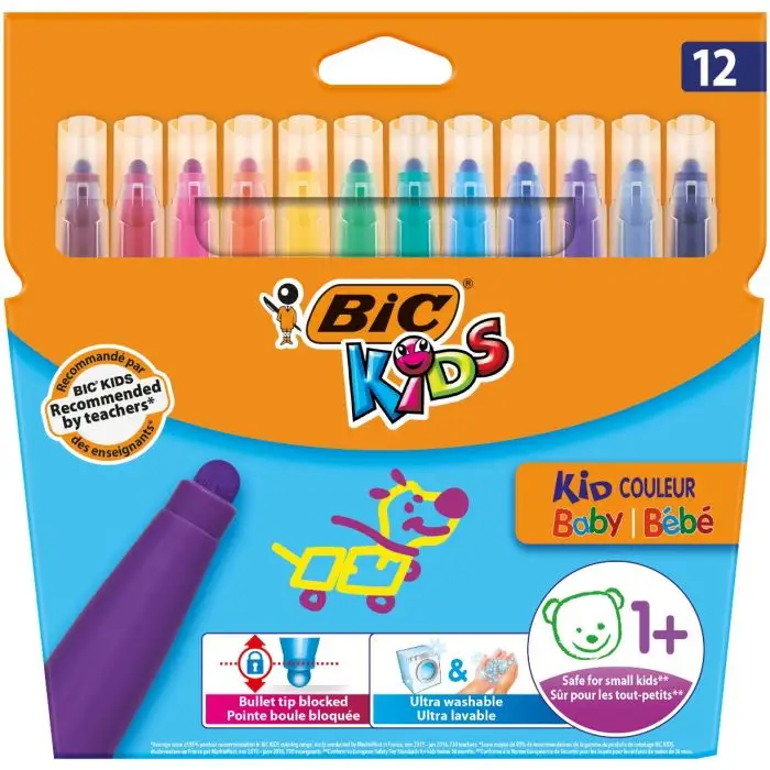 ✓ Bic Kids Lot de 12 feutres couleur Plusieurs couleurs en stock