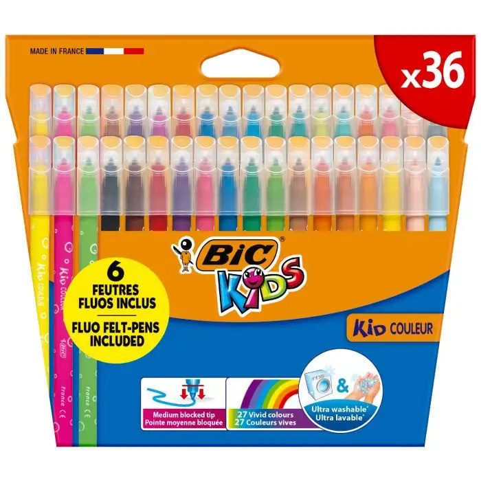 Bic Kids Lot de 36 Feutres Couleur - Lavable