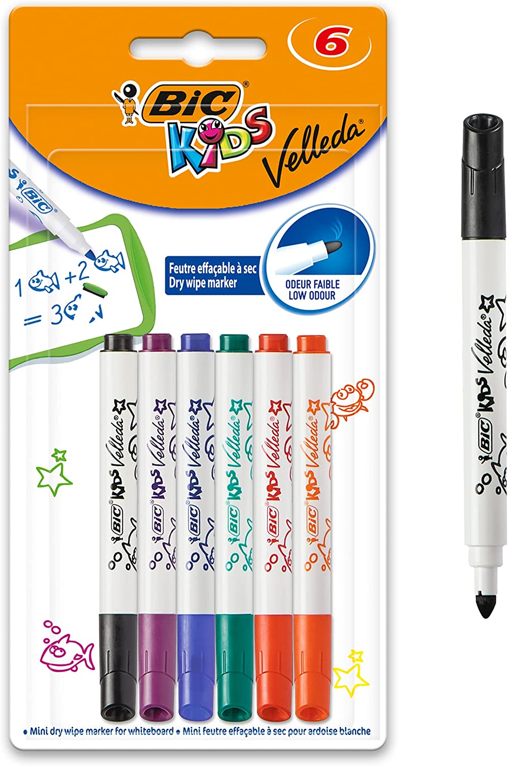 ✓ Bic Kids Mini Velleda Lot de 6 marqueurs tableau couleur en