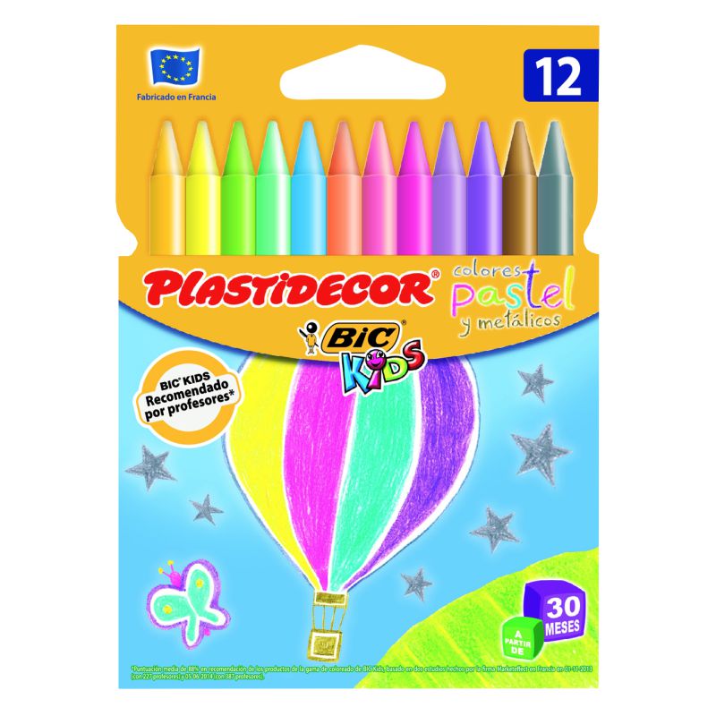 ✓ Bic Kids Plastidecor 12 Crayons Cire couleur en stock