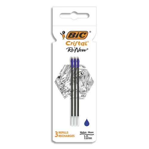 Bic Lot de 3 Recharges Stylo Cristal Re'new - Bleu