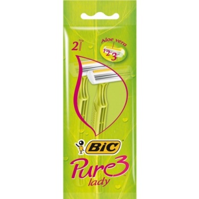 Bic Pure 3 Lady Pack de 2 Rasoirs Jetables 3 Lames - Bande Lubrifiante à l'Aloe Vera