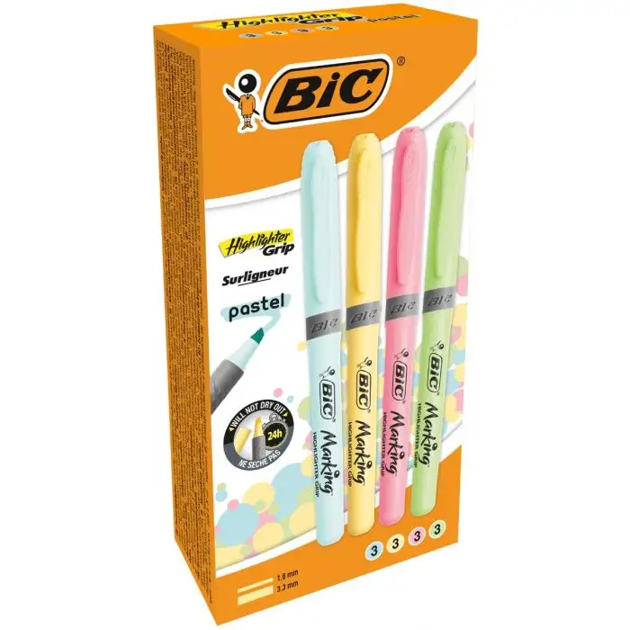 Lot de 12 Bic Surligneurs Pastel Fluorescents