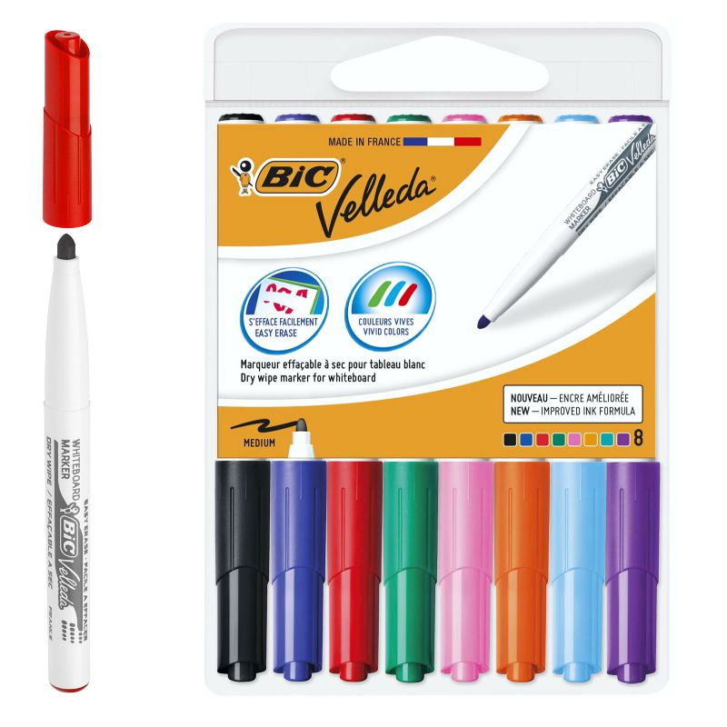 Bic Velleda Pack de 8 Marqueurs Tableau Blanc