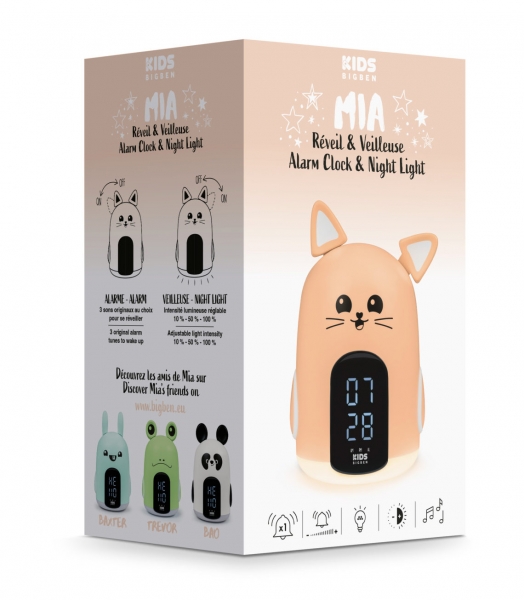 Bigben Kids Touch Réveil Veilleuse - Alarme Programmable avec 3 Sons - Intensité Lumineuse Réglable - Affichage de l'Heure - Couleur Orange
