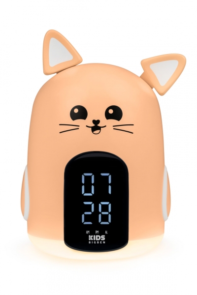 Bigben Kids Touch Réveil Veilleuse - Alarme Programmable avec 3 Sons - Intensité Lumineuse Réglable - Affichage de l'Heure - Couleur Orange