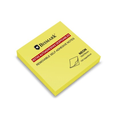 Bismark Bloc de 100 Notes Autocollantes 76x76mm - Couleur Jaune Fluo