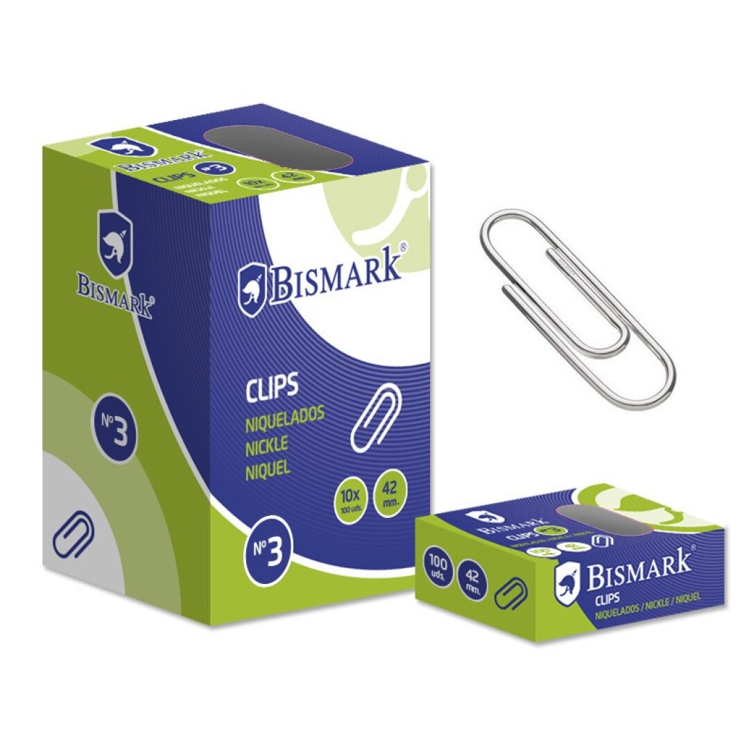 Bismark Lot de 100 Clips Nº3 42mm - Nickelés