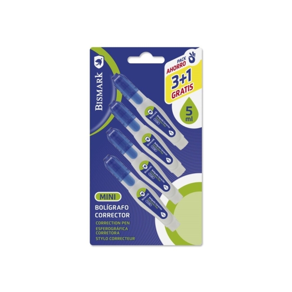 Bismark Lot de 4 mini stylos correcteurs 5 ml - Pointe métal - Haute précision