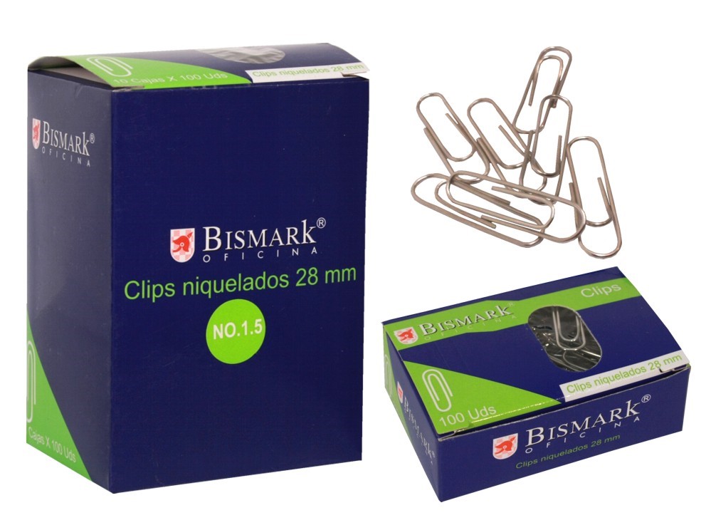 Bismark Pack de 100 Clips Nº1.5 28mm - Nickelé