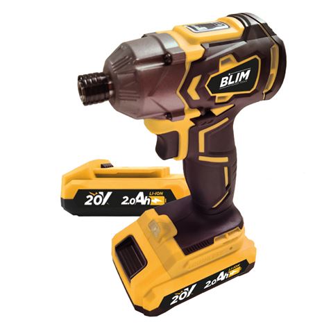 Blim Visseuse à Choc Sans Fil 20V 2Ah - Comprend 2 Batteries - Couple Maximum 190Nm - 2 Vitesses 0-1000/0-2800rpm - Couleur Jaune