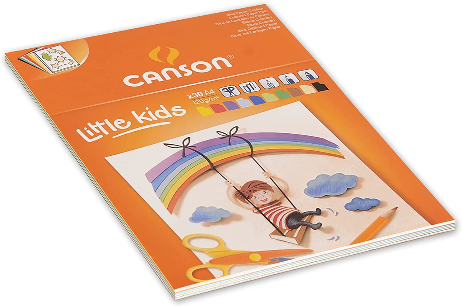 Bloc Carton Collé Canson Kids de 30 Feuilles A4 - 21x29,7 - 120g - Couleurs Assorties