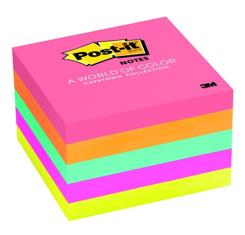 Bloc Post-it de 500 Feuillets Adhésifs Amovibles Couleurs Néon 76x76 mm - Papier certifié PEFC - Couleurs Assorties
