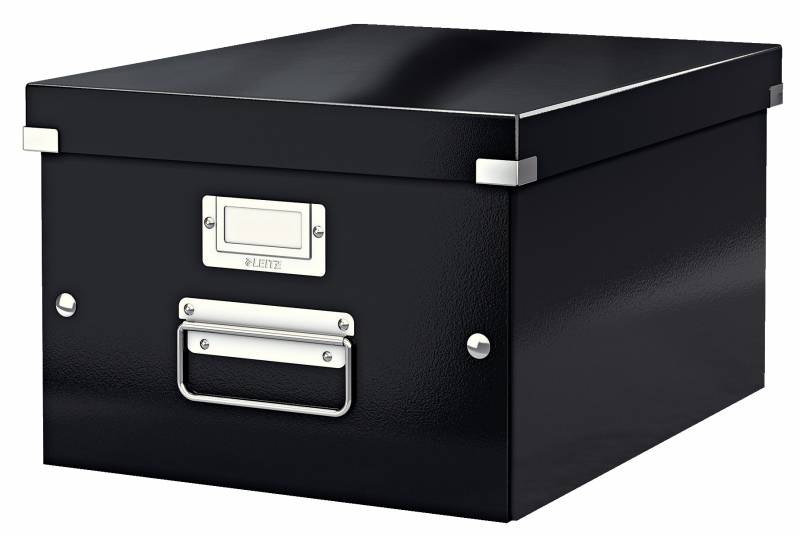 Boîte de Rangement Moyenne Leitz Click & Store Wow - Montage Facile et Rapide - Poignées Métal - Carton Noir - Effet Wow