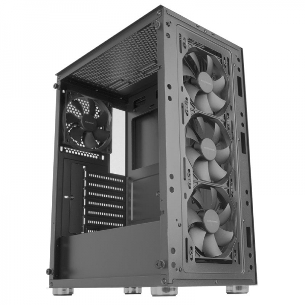 Boîtier aérodynamique Mars Gaming MC-3000 - 4 ventilateurs FDB silencieux - Support pour 6 ventilateurs - Grand espace interne - Gestion efficace des câbles - Couleur noire