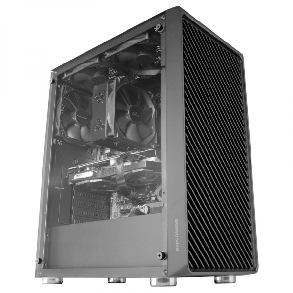 Boîtier aérodynamique Mars Gaming MC-3000 - 4 ventilateurs FDB silencieux - Support pour 6 ventilateurs - Grand espace interne - Gestion efficace des câbles - Couleur noire