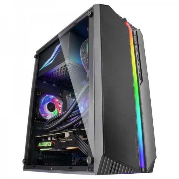 Boîtier de jeu compact Mars Gaming MC-S1 - Éclairage ARGB 12 modes - Fenêtre latérale complète - Refroidissement avancé - Compatible Micro-ATX/Mini-ITX - Couleur noire