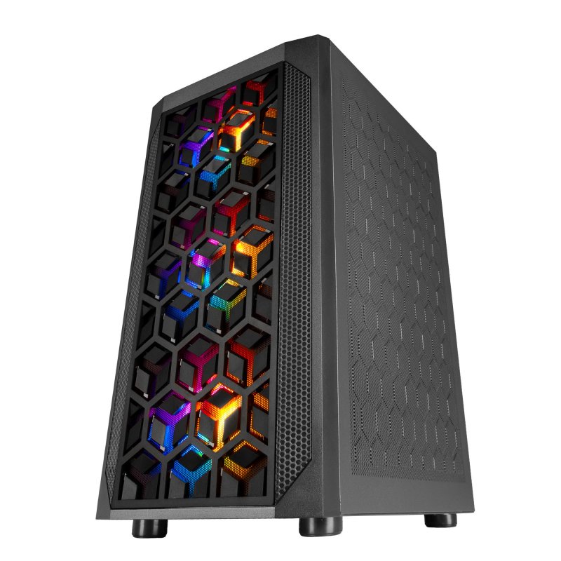 Boîtier de jeu compact Mars Gaming MCMESH - Technologie MESH 360º - 3 ventilateurs FRGB 120 mm - Prise en charge MicroATX et Mini-ITX - Refroidissement liquide - Noir - Couleur noire