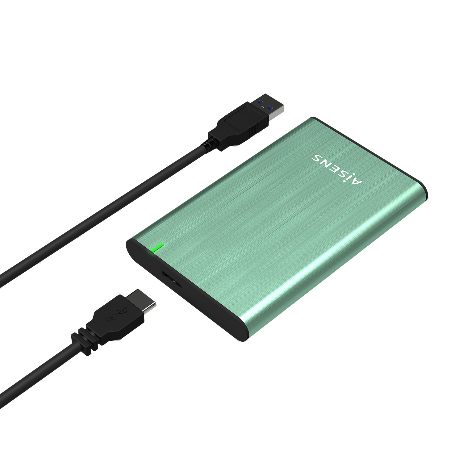 Boitier Externe Aisens 2.5 ? pour disques durs SATA I, II et III 9,5 mm vers USB 3.0/USB 3.1 GEN1 - Couleur vert printemps