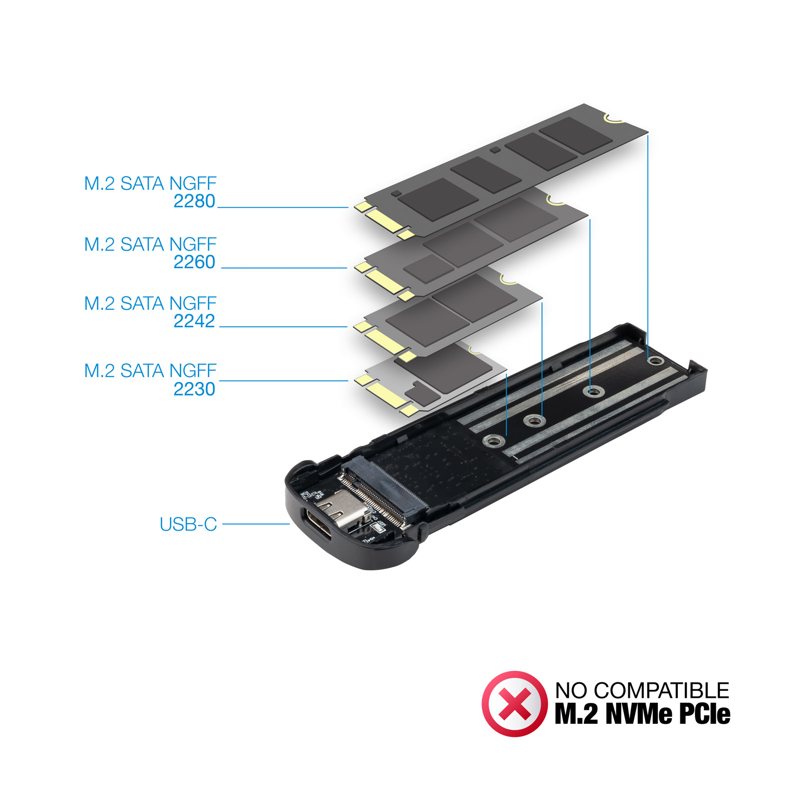 Boîtier externe en aluminium Tooq M.2 CCS USB3.1 Gen1 - Couleur argent