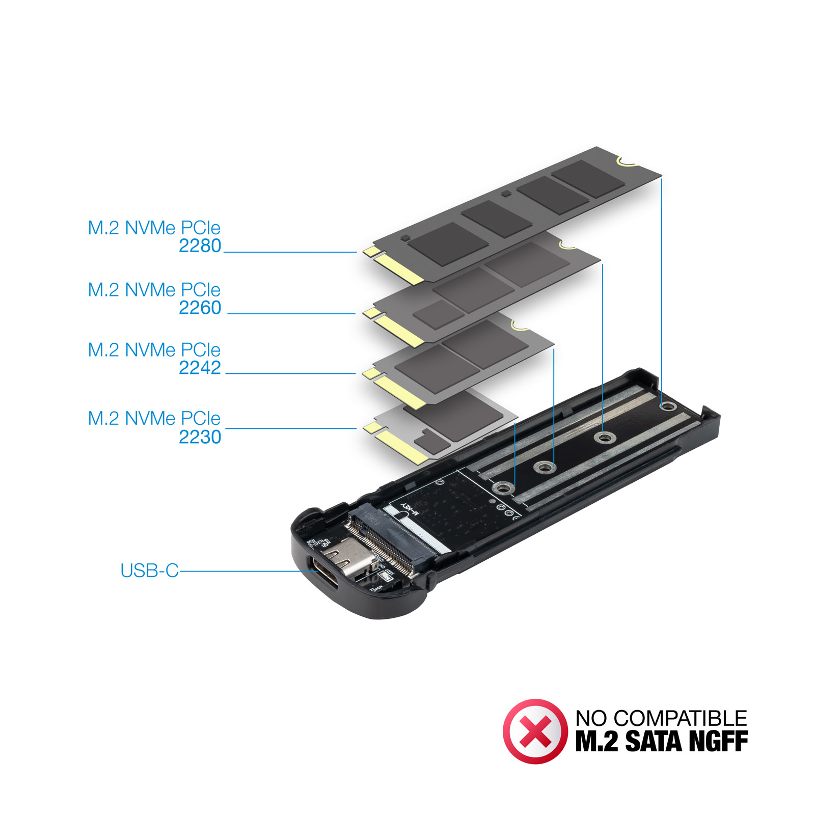 Boîtier externe en aluminium Tooq M.2 NVME USB3.1 Gen2 - Couleur bleue