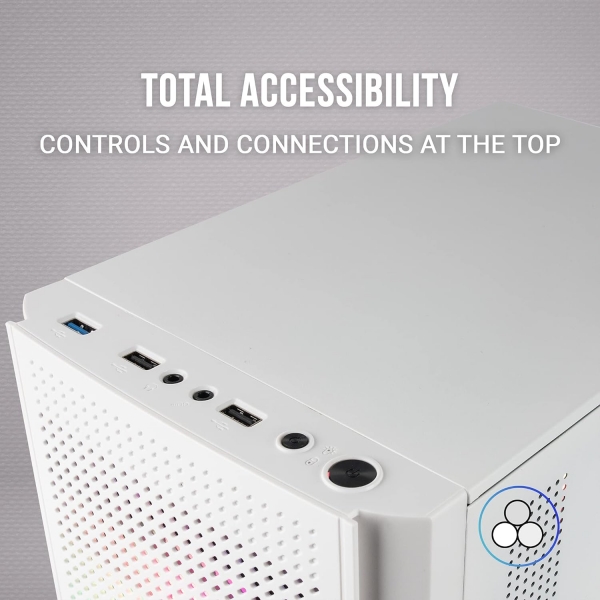 Boitier Gaming Compact Mars Gaming MC300 - Fenêtre en Verre Trempé - Triple Ventilation - Support Refroidissement Liquide - Éclairage RGB Fixe - Couleur Blanc