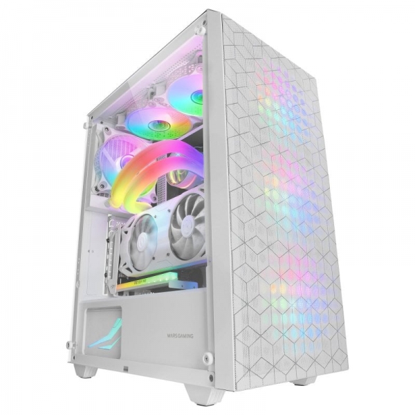Boitier Gaming Mars Gaming MC-MAG - Double Grille Magnétique - Verre Trempé - 3 Ventilateurs RGB - Support Refroidissement Liquide - USB 3.0 - Couleur Blanc