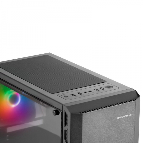 Boitier Mars Gaming MC-X2 FRGB - Façade en Acier - Fenêtre Latérale Complète - Support pour 4 Ventilateurs - Espace pour Composants Hautes Performances - Couleur Noir