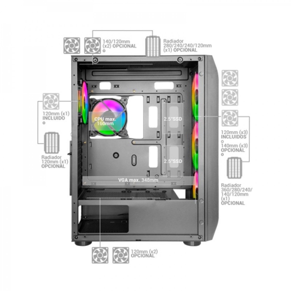 Boitier PC Mars Gaming MC-KX - Refroidissement Maximum - 5 Ventilateurs - Système CPU FREEZER - Compatible Refroidissement Liquide - ARGB avec Contrôle RF - Couleur Blanc