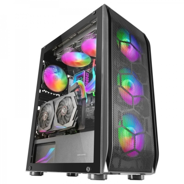 Boîtier PC Mars Gaming MC-KX - Refroidissement maximum avec 5 ventilateurs - Système CPU FREEZER - Compatible refroidissement liquide - Éclairage ARGB - Couleur Noir