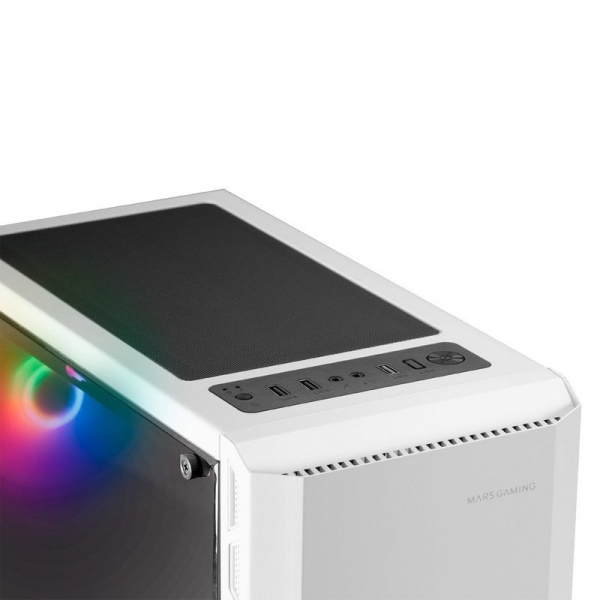 Boîtier PC Mars Gaming MC-X2 - Façade en acier FRGB - Fenêtre latérale complète - Support 4 ventilateurs - Espace pour composants hautes performances - Couleur blanche