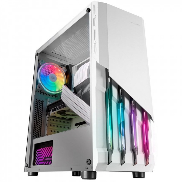 Boîtier PC Mars Gaming MC-X2 - Façade en acier FRGB - Fenêtre latérale complète - Support 4 ventilateurs - Espace pour composants hautes performances - Couleur blanche