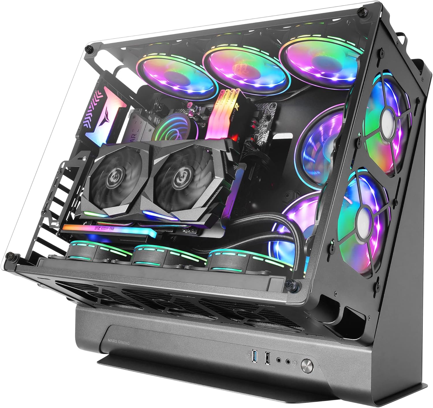 Boîtier PC personnalisé Mars Gaming MCB - 475x293x443 mm - Format personnalisé innovant - Capacité XL - Structure modulaire à double chambre - Édition personnalisée - Prise en charge complète du refroidissement liquide - Couleur noire