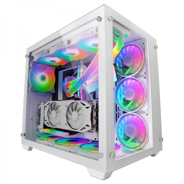 Boitier Personnalisé Mars Gaming MCV3 - Double Fenêtre en Verre Trempé - Capacité XXL - Structure Modulaire - Support Refroidissement Liquide - Couleur Blanc