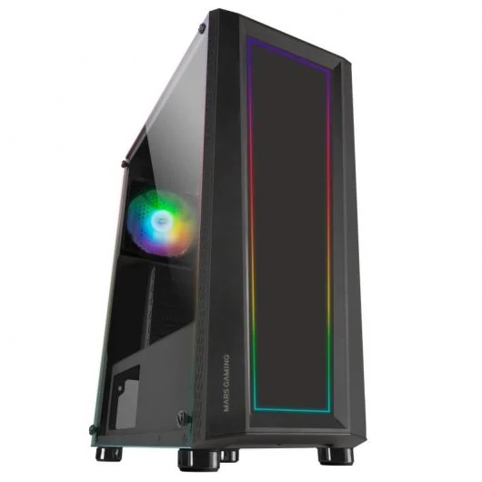 Boîtier semi-tour Mars Gaming MC-ART ATX, Micro ATX, Mini-ITX - Verre trempé avant et latéral dans lequel vous pouvez créer vos conceptions - Éclairage FRGB - USB-A 3.0, USB-A 2.0 et audio - 1 ventilateur FRGB 120 mm Inclus - Prend en charge le refroi