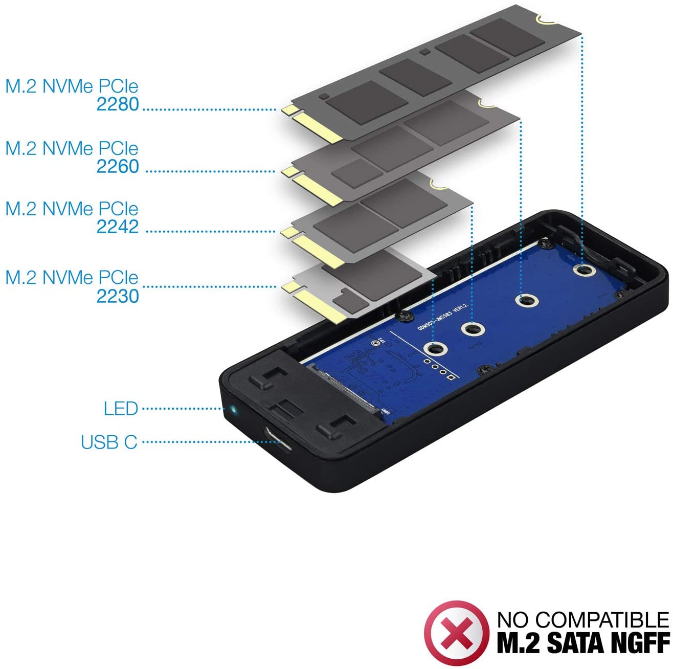 Boîtier SSD externe Tooq M2 NVMe PCIe USB-C - Couleur noire